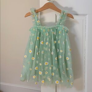 Green Floral Dress with Daisy Print